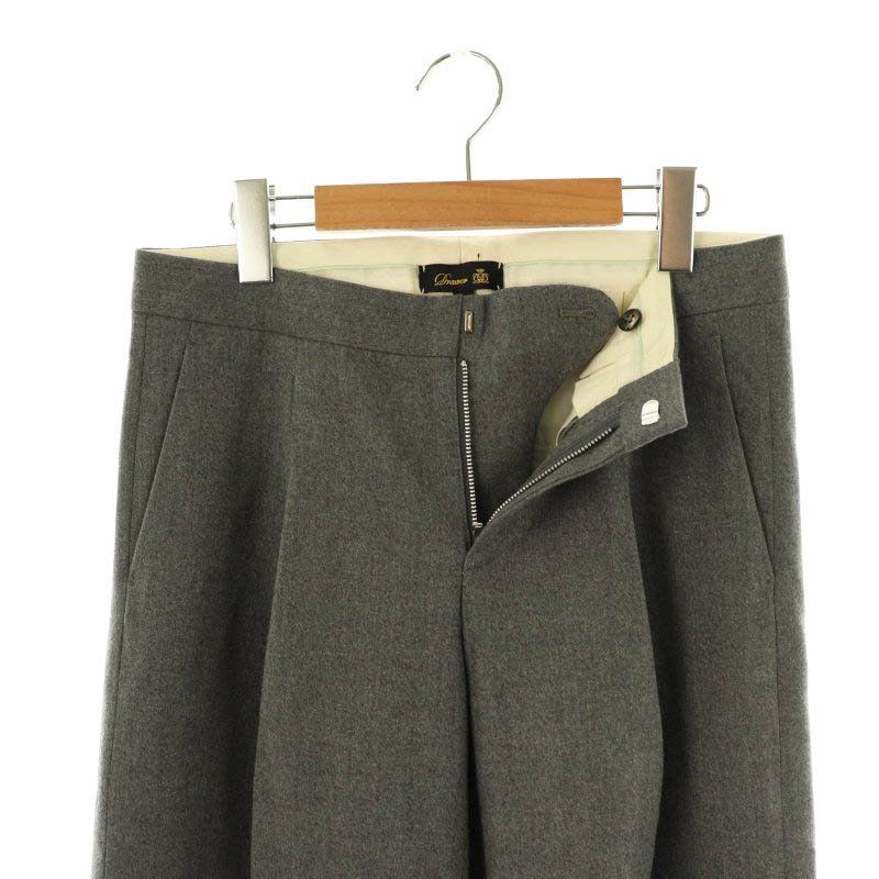 【美品】Drawer ドゥロワー　タックワイドパンツ　ウール混　日本製 ドゥロワー Drawer ワイドタックパンツ ウール 38 グレー /MI