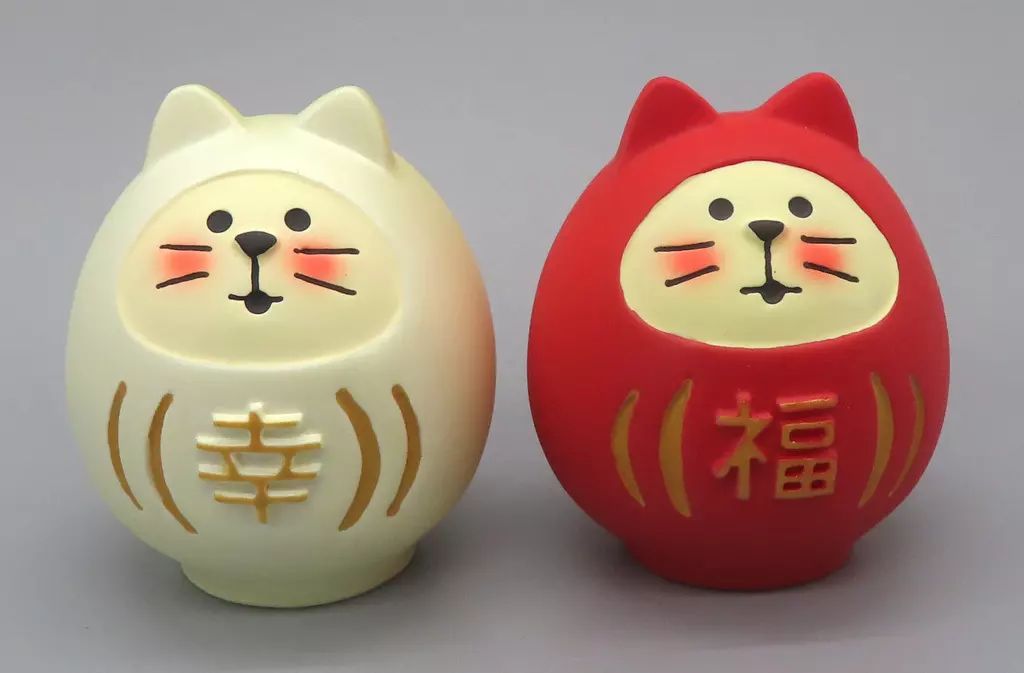 中古】フィギュア 幸福猫だるま ペアセット 「concombre-コンコンブル