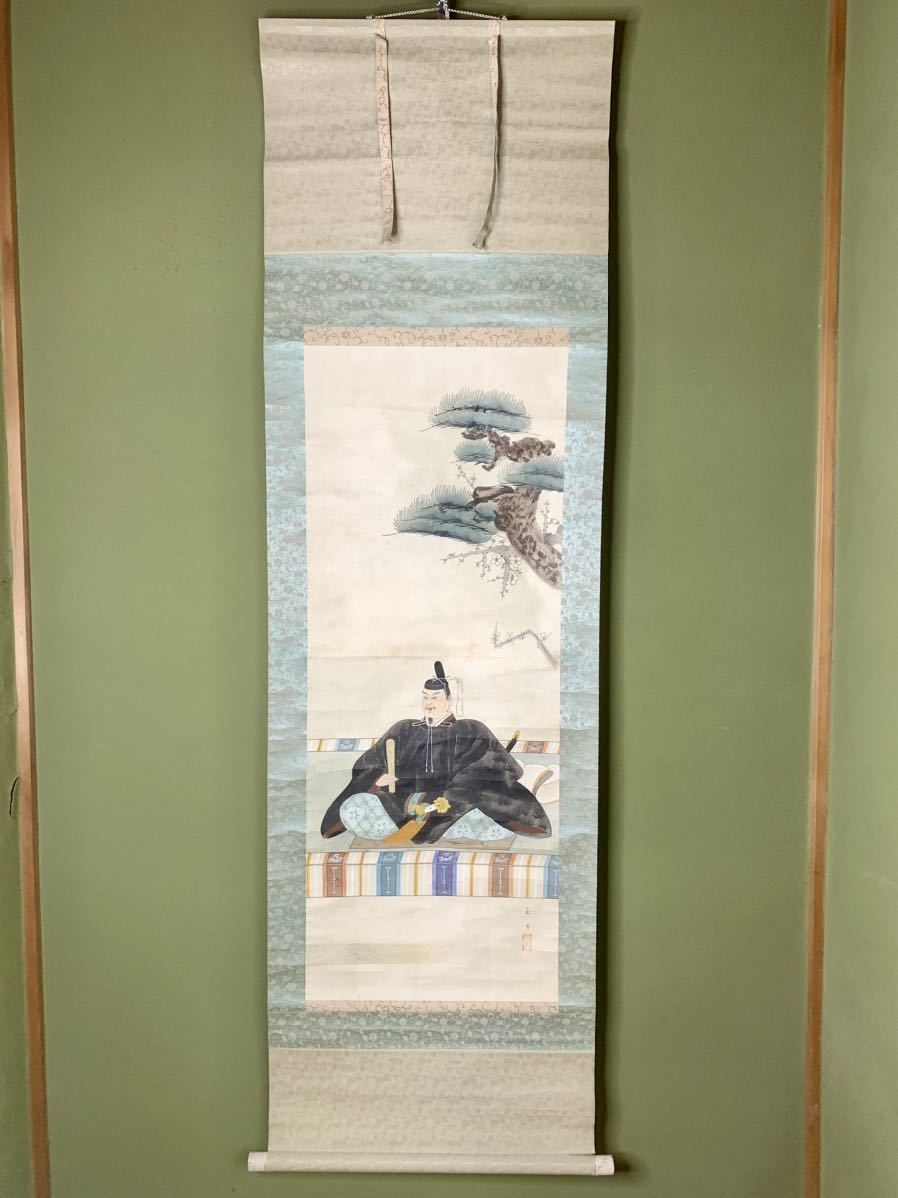 掛け軸 日本画 玉月 菅原道真 人物画 天神様 松 梅 骨董 古道具 古美術