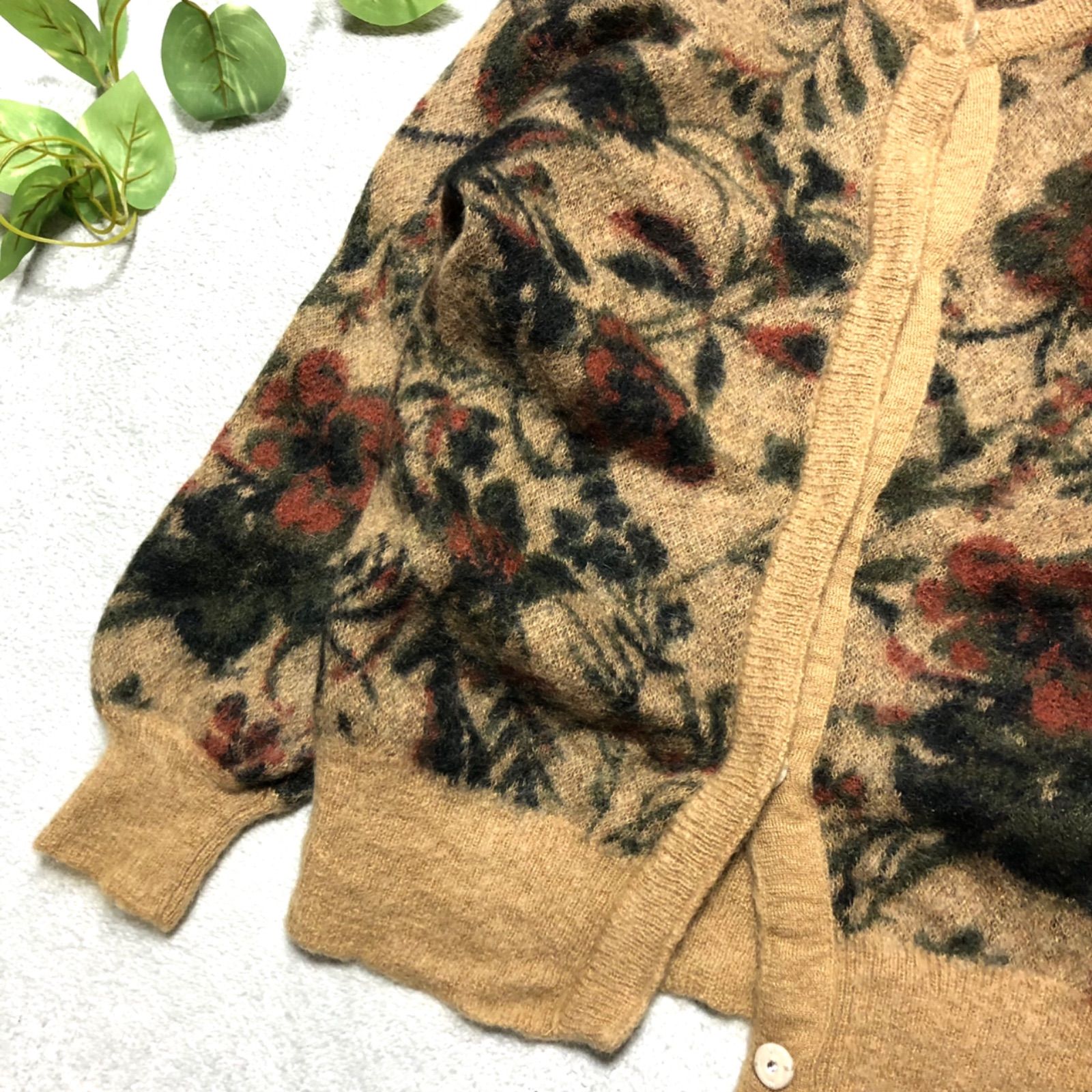 AMERI モヘアカーディガン ジャガードニット 花柄 総柄 3WAY NOSTALGIC RUG KNIT ノスタルジックラグニット FREEサイズ  キャメル ベージュ マルチカラー アメリ - メルカリ