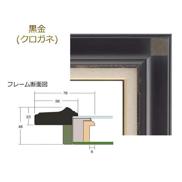 P30(910×652mm)(油彩 Pサイズ額 〕黒金 油額 油絵用