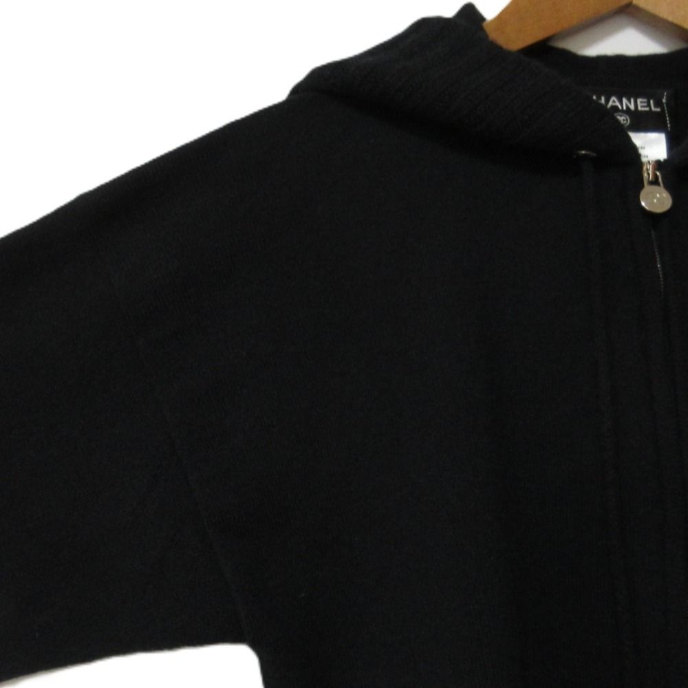 美品　CHANEL　シャネル　ニットブラック パーカー42 美品 CHANEL シャネル カシミヤ100% ココマーク ニット ジップ