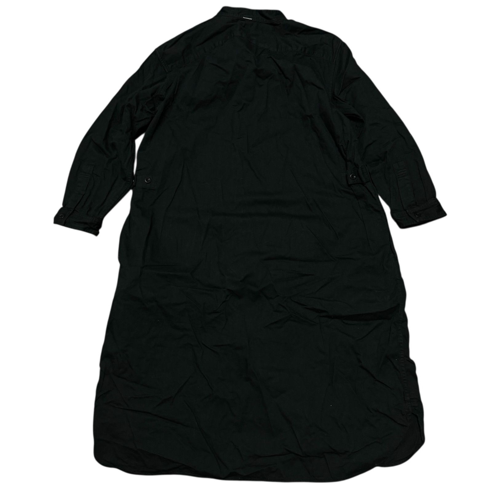 MHL.　ウール　長袖　シャツワンピース　バックベルト　黒 ロング シャツ ブラウス トップス シャツワンピ 長袖 ベルト付き