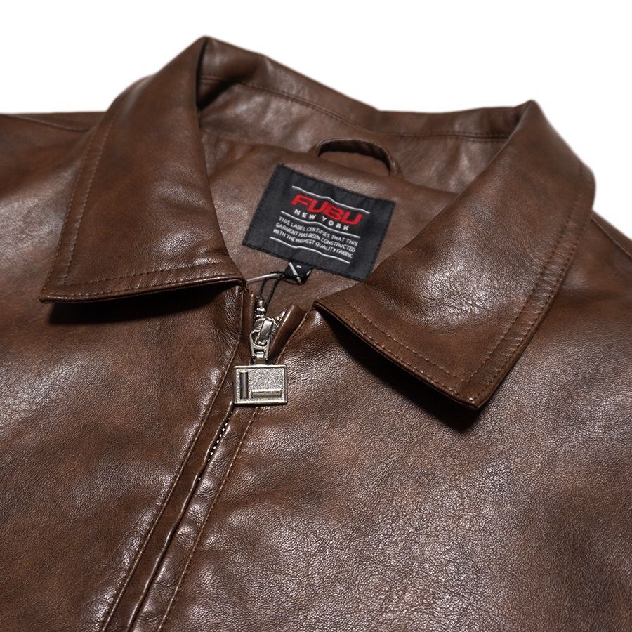 FUBU ブラウン ジャケット レザー　ブルゾン　フブ　アウター　ブランド セールFUBU フブ ブランド ロゴ 刺繍 アメカジ 長袖 ヴィンテージ