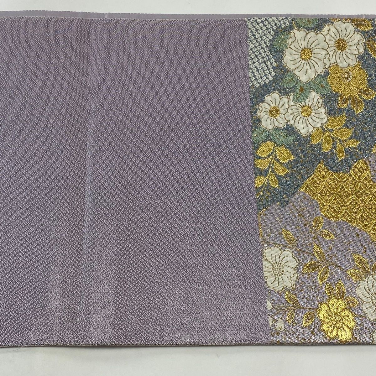袋帯 美品 秀品 辻が花柄 有職文様 金銀糸 箔 薄紫 六通 正絹 【中古