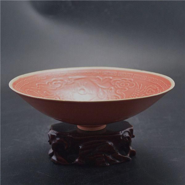 彫刻竜鳳笠お椀と皿 陶磁器 現代工芸品 美術品 装飾品 置物