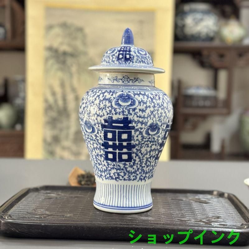 景徳鎮 青花 下彩磁器 将軍壺 装飾品 工芸品 美術品 置物 - メルカリ