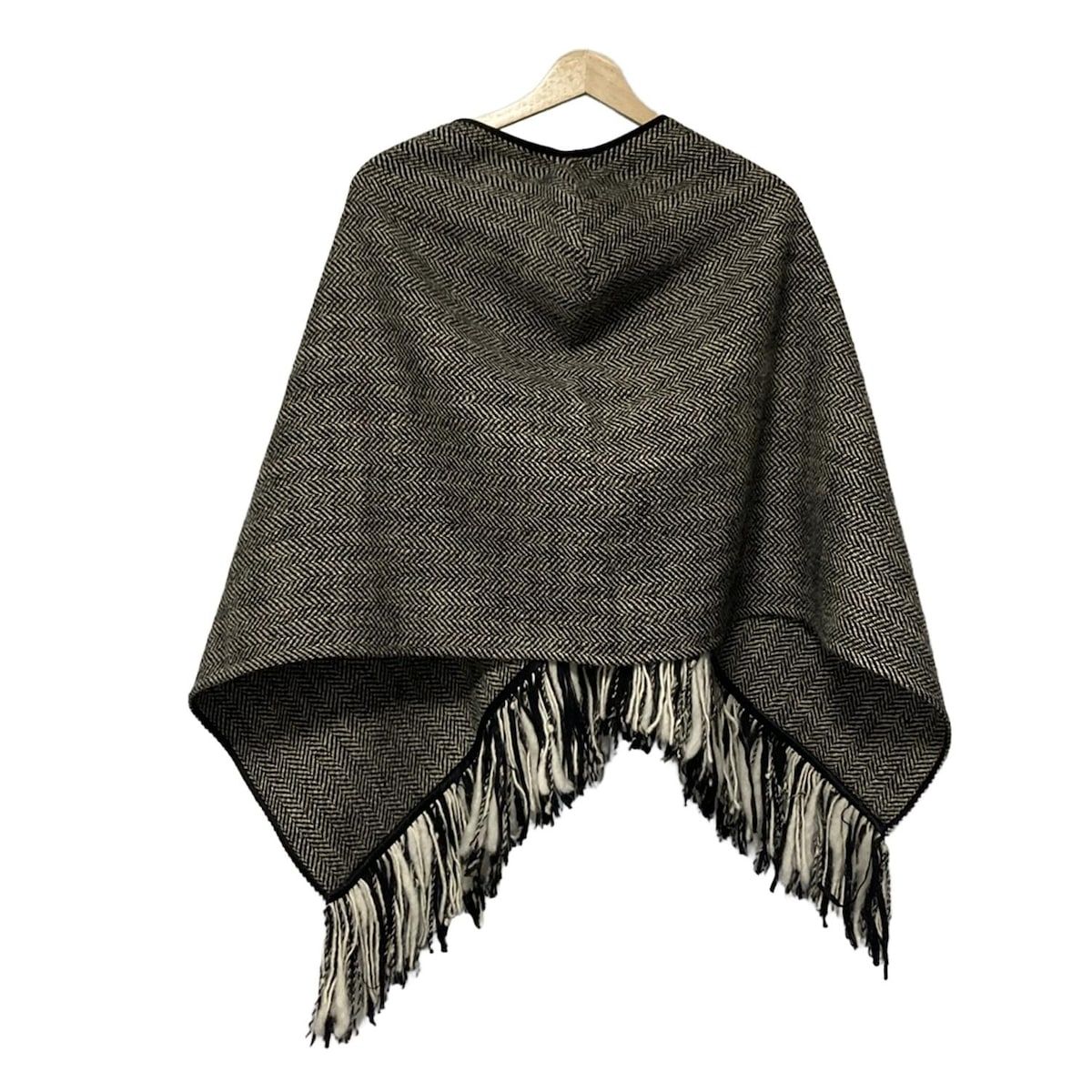 DOLCE-GABBANA ドルチェアンドガッバーナ ポンチョ サイズ36 S レディース - 黒×ベージュ フリンジ 春 秋