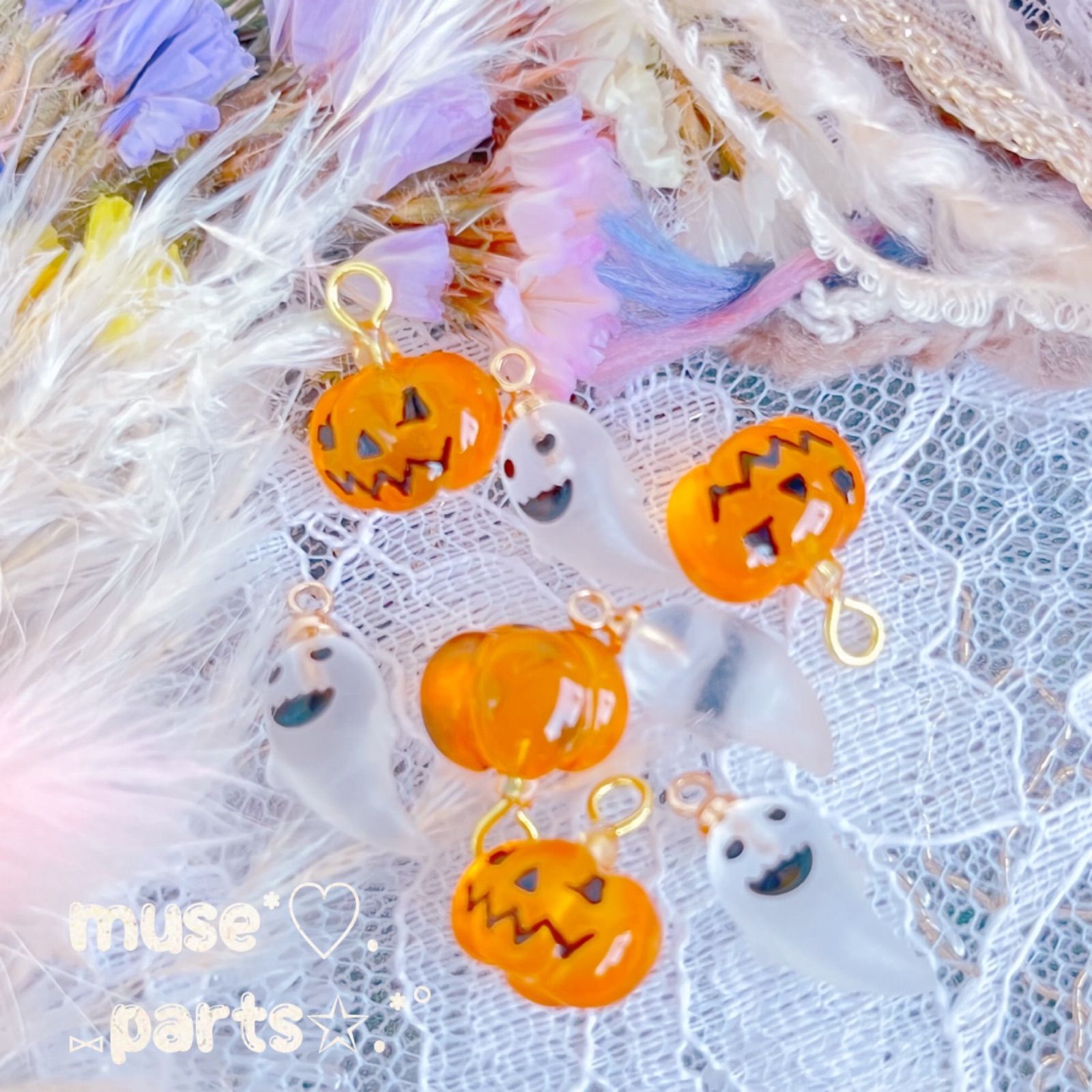 No.616-A ハロウィン☆ゴーストとかぼちゃ☆レジンピアス・イヤリング