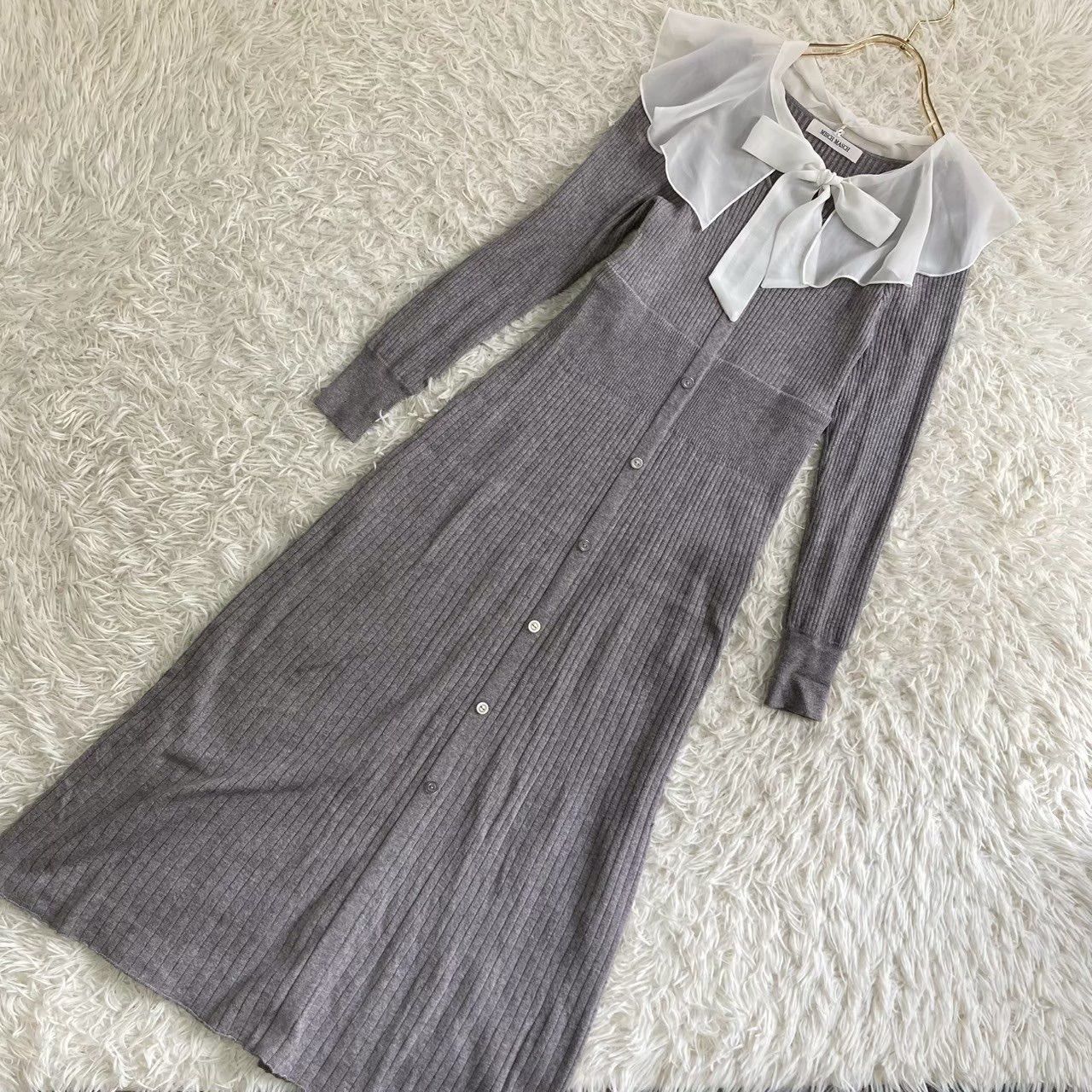 MISCH MASCH 付け襟リブニットワンピース グレー M オシャレ