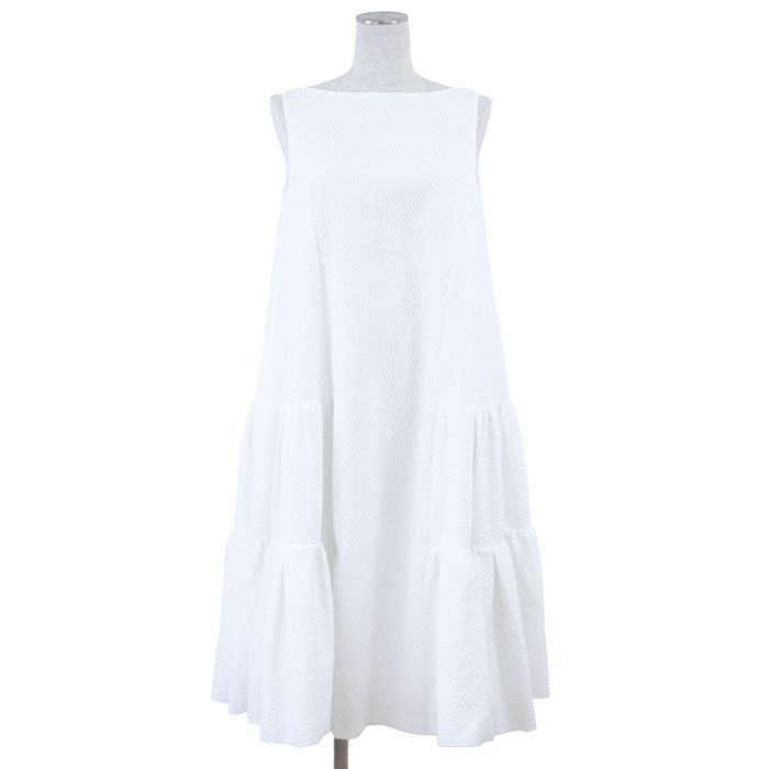 FOXEY フォクシー ワンピース ノースリーブ 2025SS DRESS LYON ドレス リヨン 44345 ジャガード ティアード フ ギャザー Aライン コットン | ポリ レディース サイズ 38 ホワイト 白