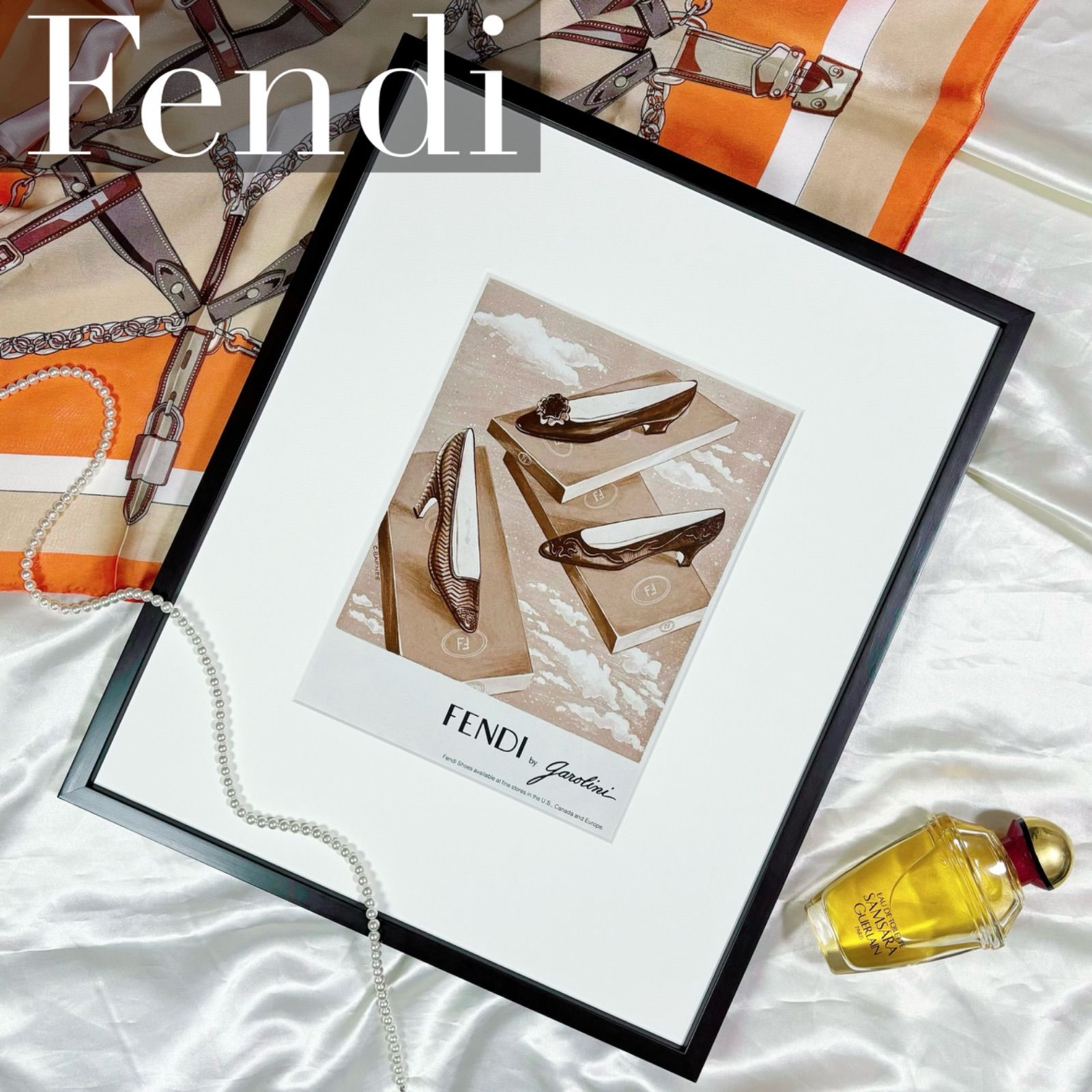 ＜1981 広告＞Fendi フェンディ ポスター ヴィンテージ アートポスター フレーム付き 額縁 インテリア モダン おしゃれ かわいい 壁掛け ポップ  レトロ