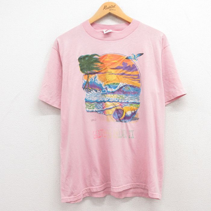 XL/古着 ジャージーズ 半袖 ビンテージ Tシャツ メンズ 80s 海 貝殻 クルーネック ピンク 24apr04 中古