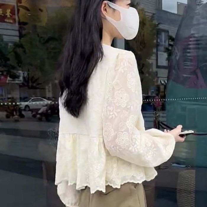 ブラウス レディース 長袖ブラウス 秋服 オフィスブラウス レース オシャレブラウス パフスリーブトップス 韓国風 大人 通勤OL ゆったりシャツ 40代 30代 50代 長袖ブラウス ブラウス レディース 春 秋 冬 レース Vネック