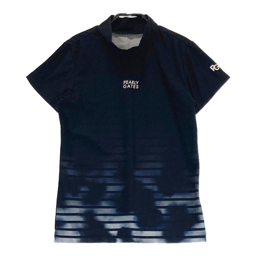 サイズ 0 PEARLY GATES パーリーゲイツ 2025年モデル ハイネック 半袖Tシャツ ボーダー 総柄 ネイビー系 240101436856 ゴルフウェア レディース ストスト