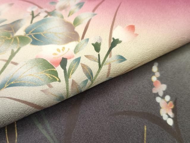 平和屋着物▽訪問着 手描き 枝花文 暈し染め 金彩 さが美扱い