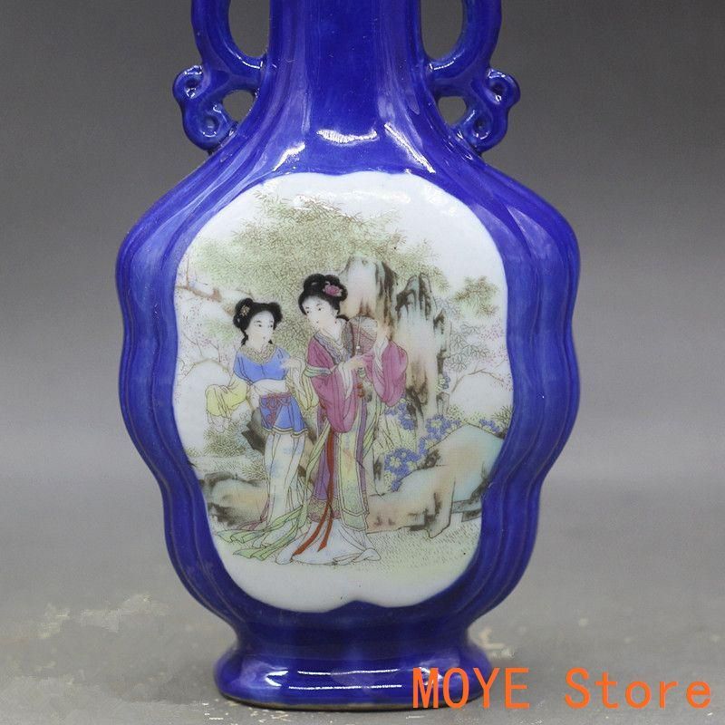 斉藍釉開窓西廂記両耳瓶  景徳鎮 陶磁器 装飾品 現代工芸品 美術品 置物 斉藍釉開窓西廂記両耳瓶 景徳鎮 陶磁器 装飾品 現代工芸品 美術