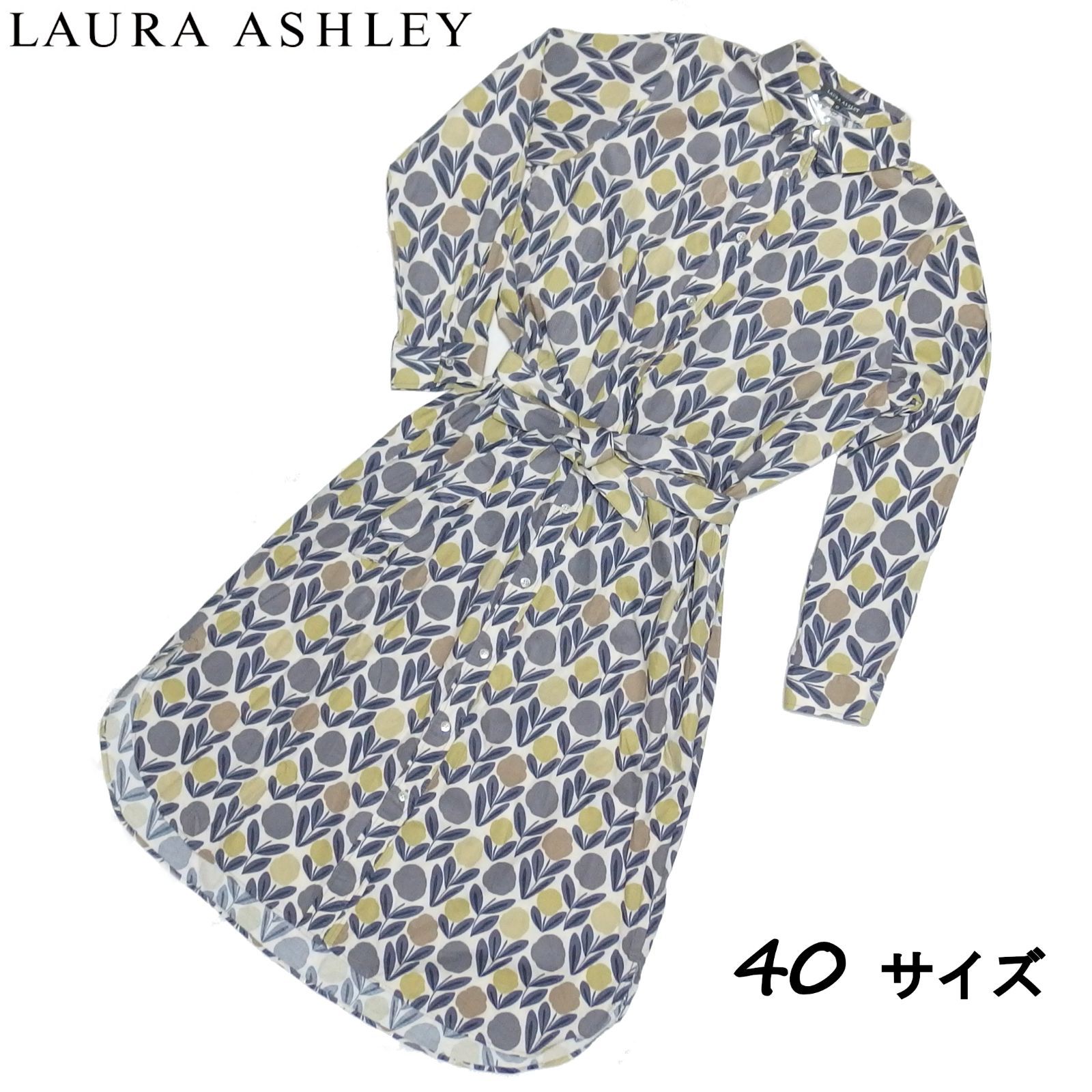 未使用☆LAURA ASHLEY 花柄 コーデュロイ シャツ ワンピース ロング