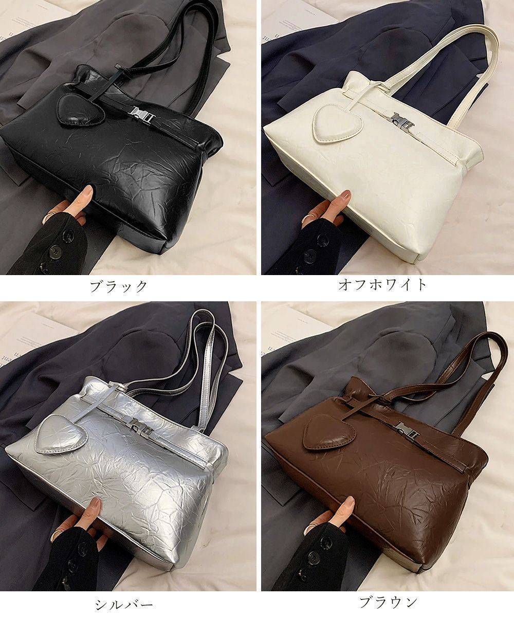 □新品□ トートバッグ ハートチャーム付き 肩掛け鞄 シルバー