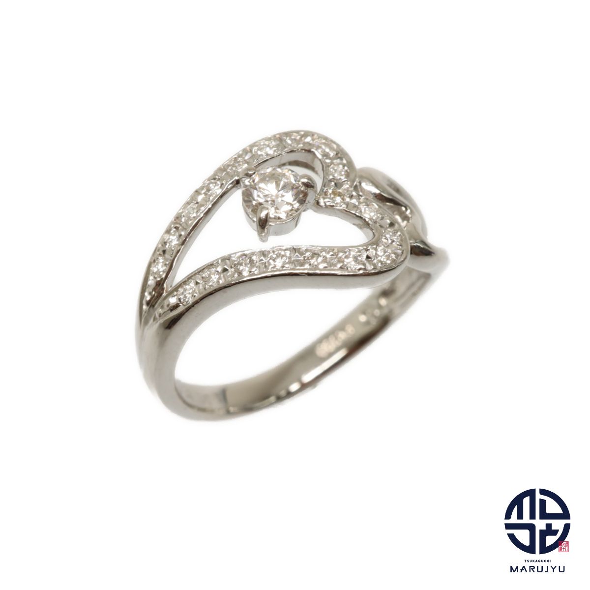 PT900 プラチナ ハートモチーフ ダイヤモンド0.21ct/0.18ct レディース 