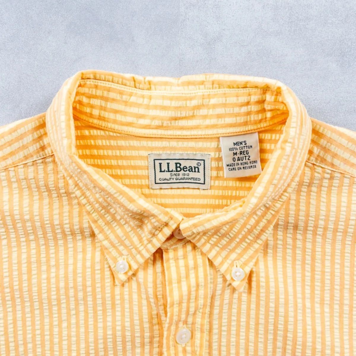 L.L.BEAN 1990s S/S Seersucker Stripe B.D. Shirt “Orange” エルエル  