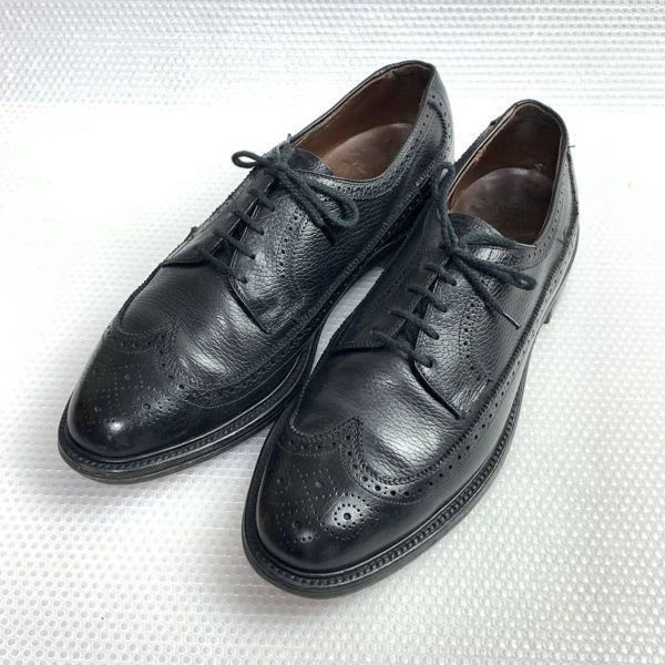 60s-70s ビンテージSTUART HOLMESサイズ28.5-29.5cm程度ロングウイングチップ ビジネスシューズ黒 ブラックis6-1