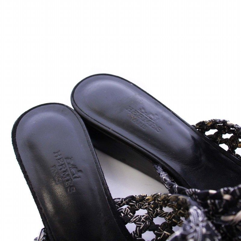 HERMES エルメス サンダル ミュール メッシュ 編み込み レザー 37.5