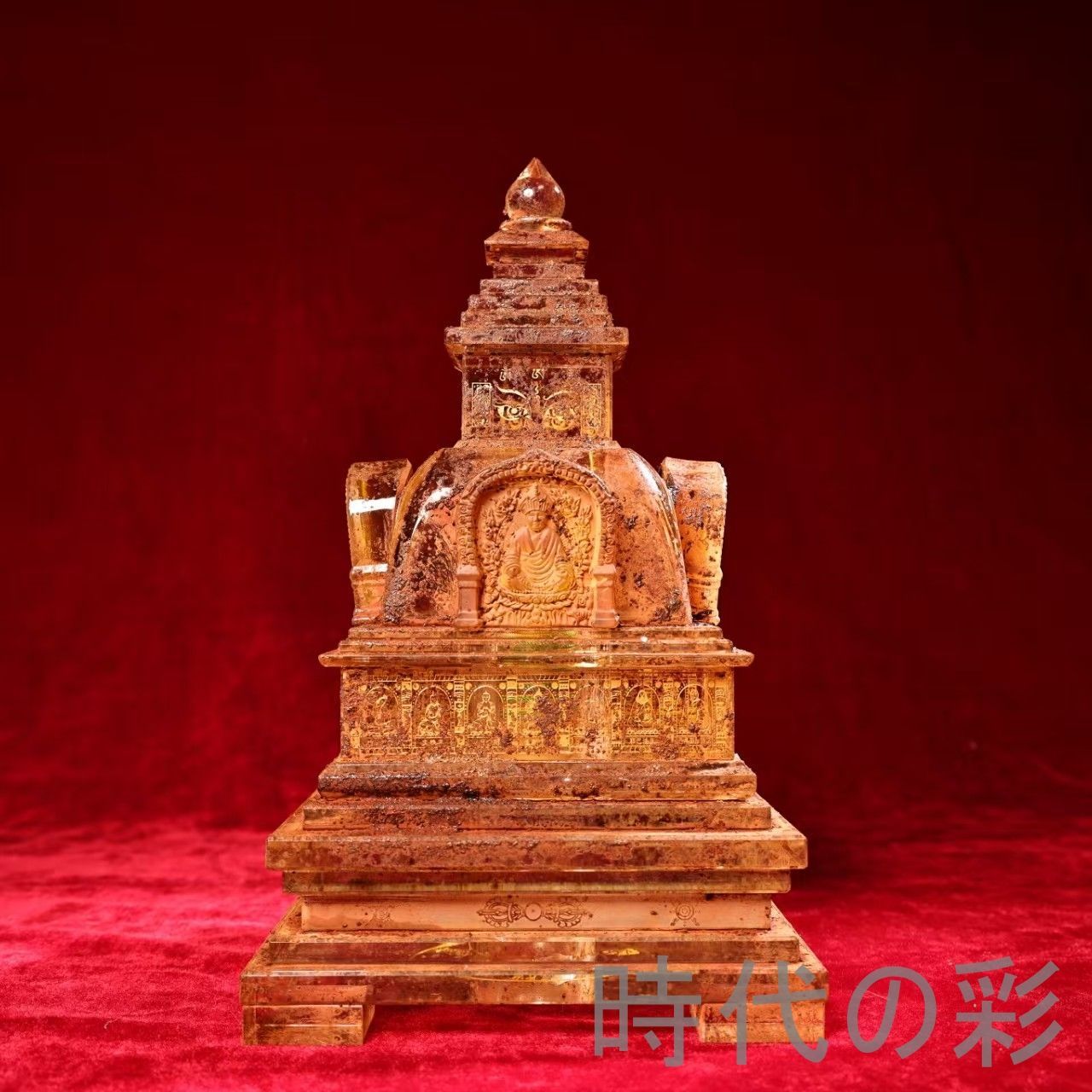 中国古美術 旧蔵 古寺院結縁 清代 老水晶 彫刻 四面活仏 銘文 水晶経文仏塔 仏教美術 唐物 骨董品 細工 古賞物 置物 時代物 収集 古美味 旧家蔵出 R07100305