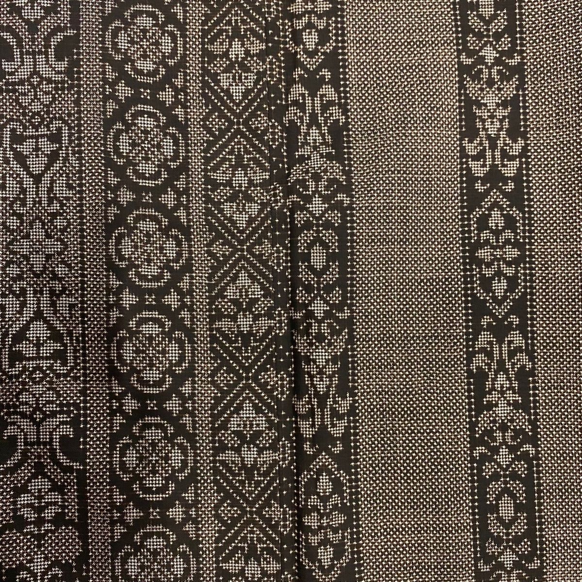 平和屋着物○生紬 訪問着 ろうけつ染め 網目文 縞 ロング丈 正絹 逸品