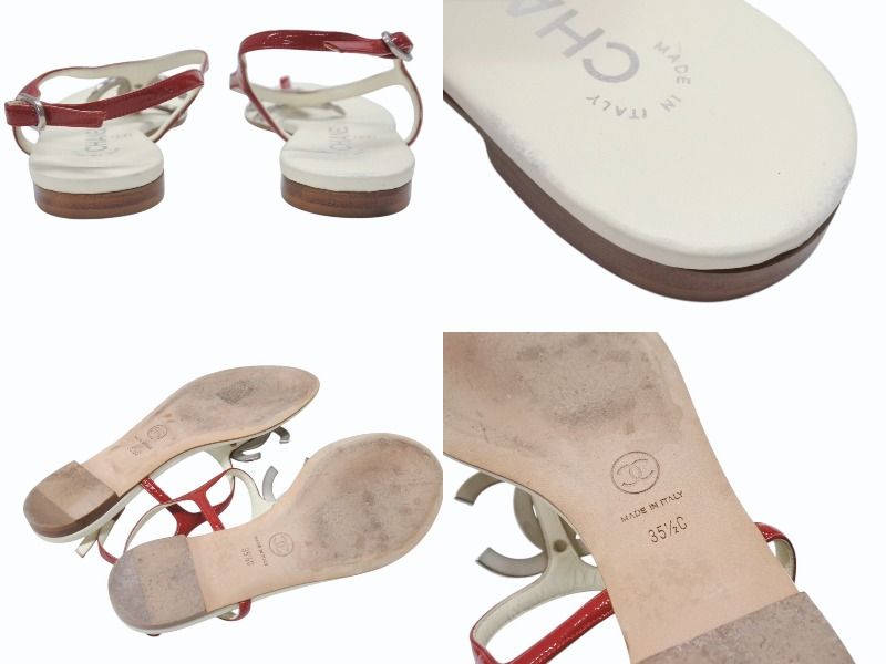 全国一律送料無料で お届け. CHANEL シャネル パテント ココマーク トングサンダル パンプス パテントレザー アイボリー レッド サイズ35 1 2 4b006414
