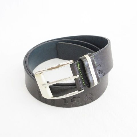 ヒューゴボス HUGO BOSS ゴルフ ベルト ロゴ 型押し レザー ブラック 黒 ホワイト 90-34