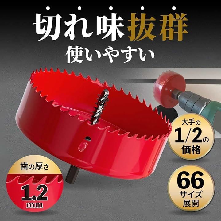 ShopXJ ホールソー バイメタル 穴あけ ドリルビット 切削 工具 DIY 鉄 アルミ 石膏ボード プラスチック 木材などに対応 レッド 290mm
