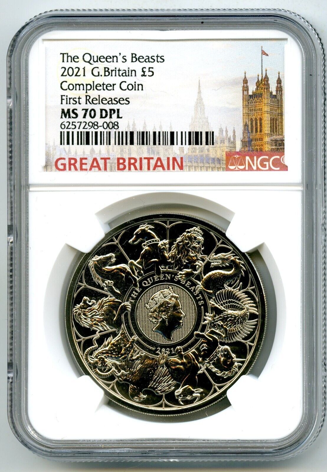 2021 GREAT BRITAIN 5PD QUEENS BEASTS COMPLETER COIN NGC MS70 DPL FIRST RELEASES