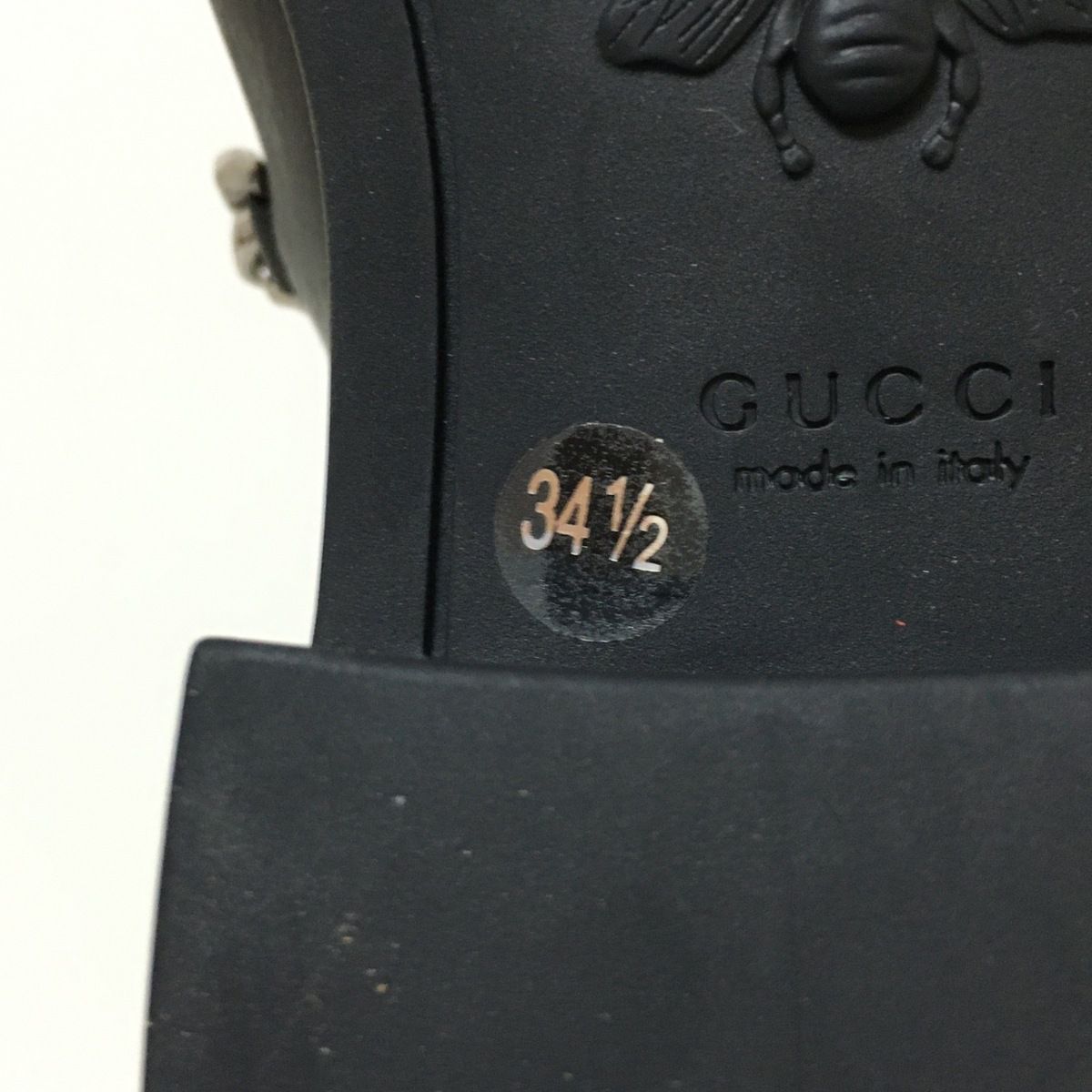 GUCCI(グッチ) ショートブーツ 34 1/2 レディース美品  - 670393 黒×ゴールド×シルバー ホースビット/チェーン/サイドゴア レザー