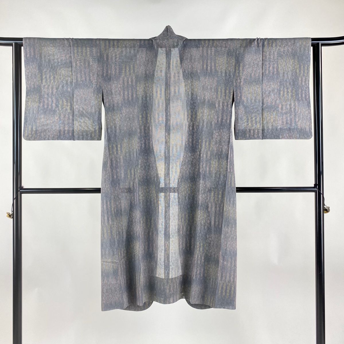 道中着 身丈127cm 裄丈66cm M 和装コート 着物衿 縦縞 ぼかし 鶯色 