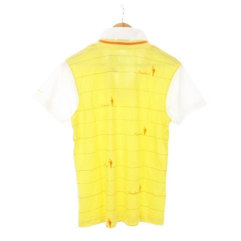 ラッセルノ Russeluno ポロシャツ 半袖 フェイクレイヤード ロゴ 刺繍 切り替え ボーダー ゴルフ 5 L 黄 イエロー AH 11 GY 18