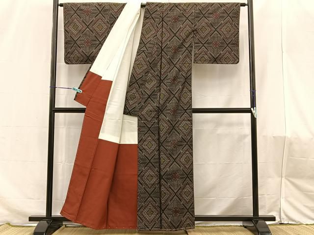 平和屋着物○本場大島紬 7マルキ 更紗花菱文 正絹 逸品 未使用 DAAR4509tw