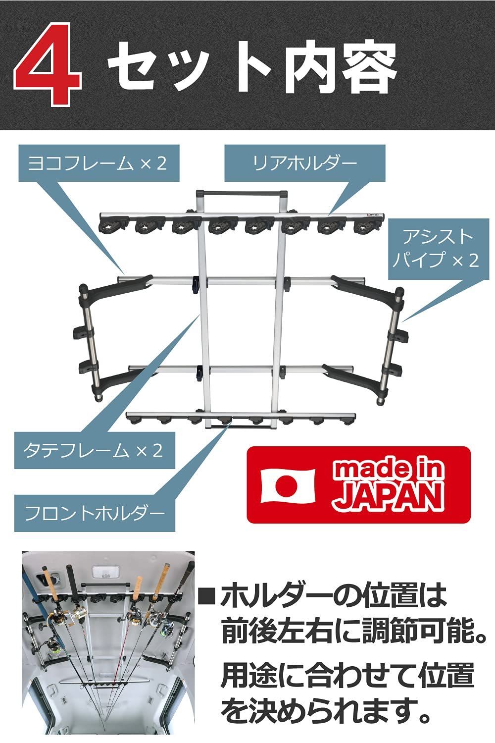激安！】ホルダー 確実ホールドのクランプ式 車載 釣り竿 8本積み inno 