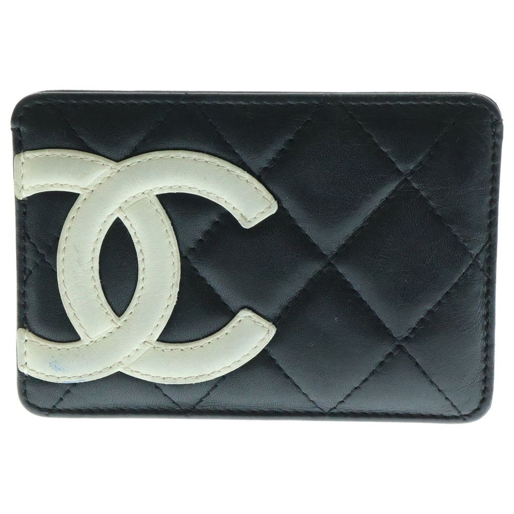CHANEL シャネル カンボンライン キルティング カードケース 名刺入れ ブラック×ホワイト レザー ラムスキン