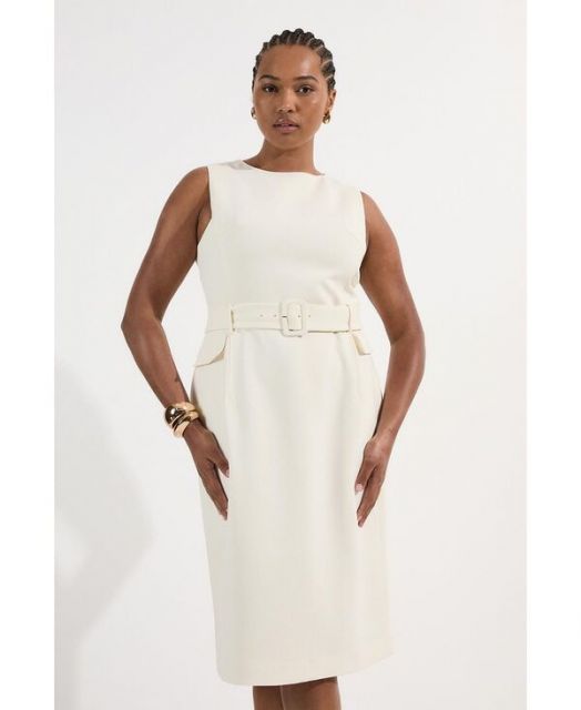 送料無料 カレンミレン レディース ワンピース トップス Women s Essential Belted Tailored Midi Dress Cream
