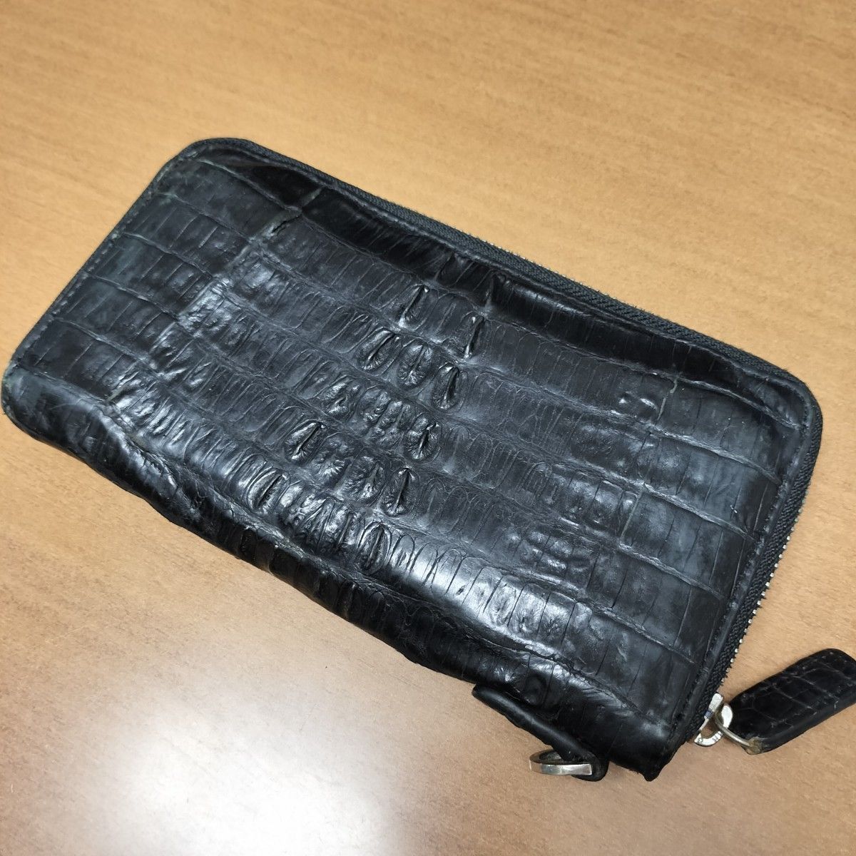 ゴダン GODANE カイマン クロコ ワニ革 Wテール ラウンドファスナー 長財布 BLACK|黒 crocodile leather|round zipper wallet◆pKC5<sale>