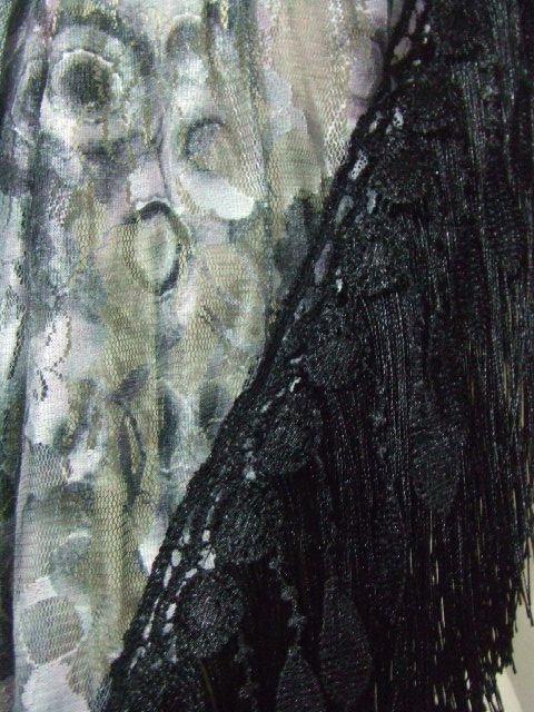 バレンシアオリジナルバラレース花プリント地レース＆フリンジシージョ