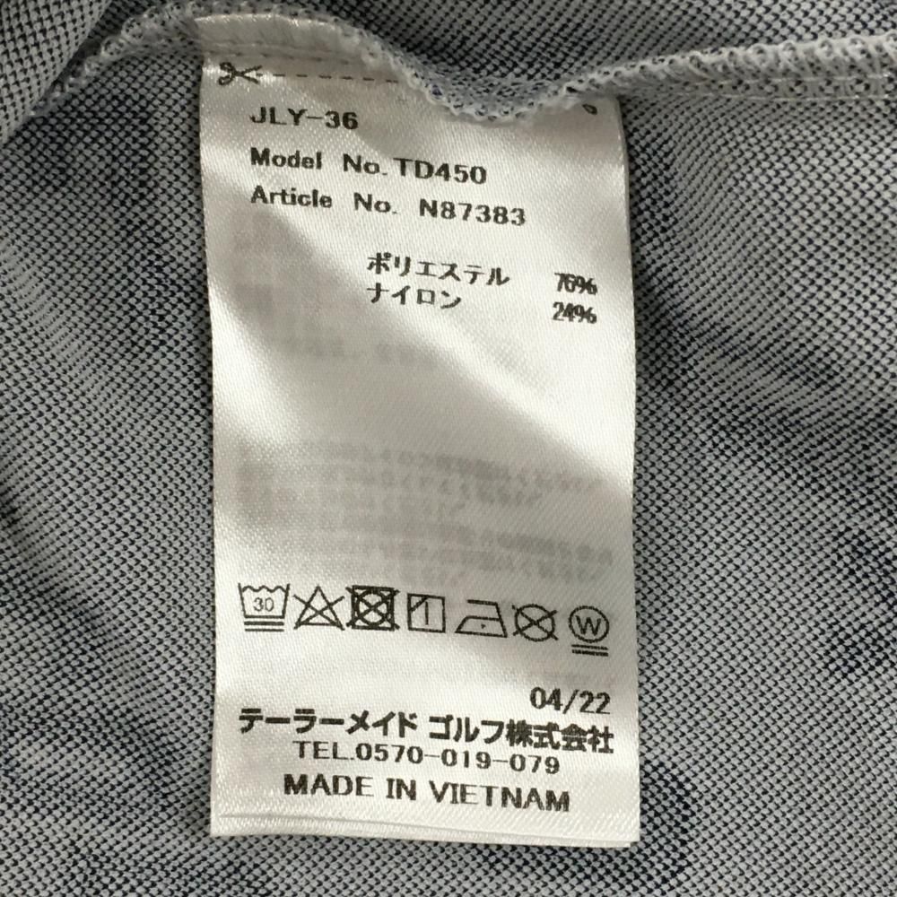 超美品】テーラーメイド 長袖ハイネックシャツ 白×ネイビー 斜め