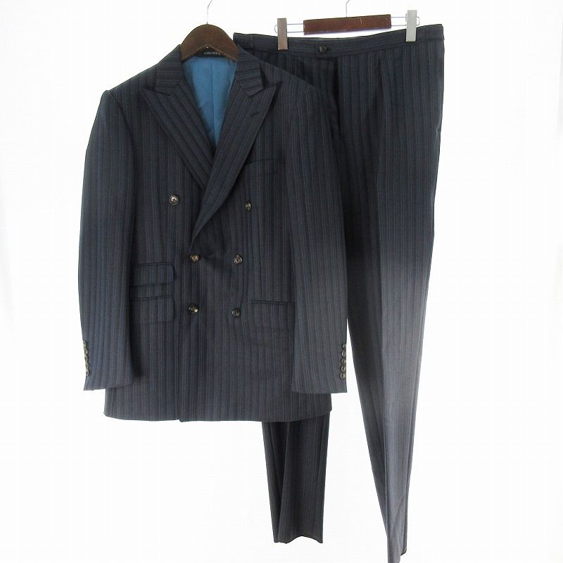 LORD HOUSE スーツ セットアップ 上下 ジャケット ダブル パンツ スラックス ストライプ Savile Clifford サヴィル クリフォード 紺 ネイビー ウール