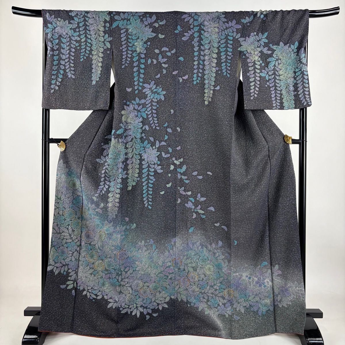訪問着 身丈168cm 裄丈67.5cm L 袷 辻が花 金通し 金彩 灰紫 正絹