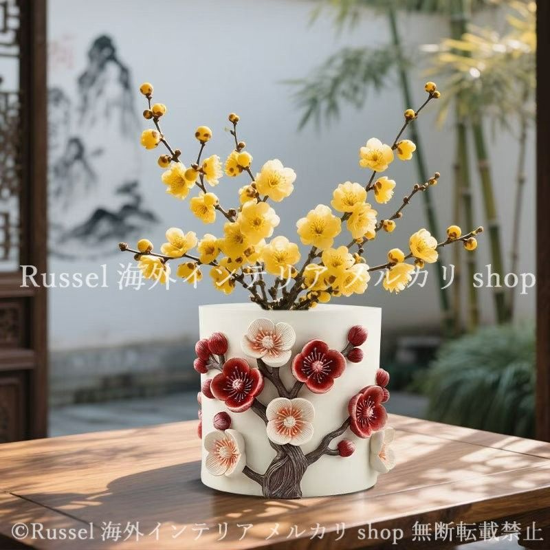 プランター 梅の花 鉢植え 植木鉢 樹脂 かわいい 和風 ガーデニング 雑貨 ガーデン雑貨 ガーデンインテリア ガーデン インテリア 庭の装飾 お洒落 おしゃれ 8-14