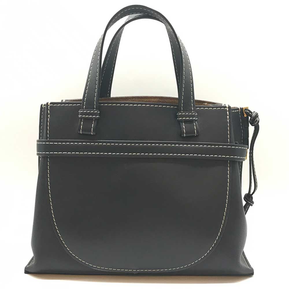 □2way□ LOEWE ゲートトップハンドルショルダーバッグ黒レザー
