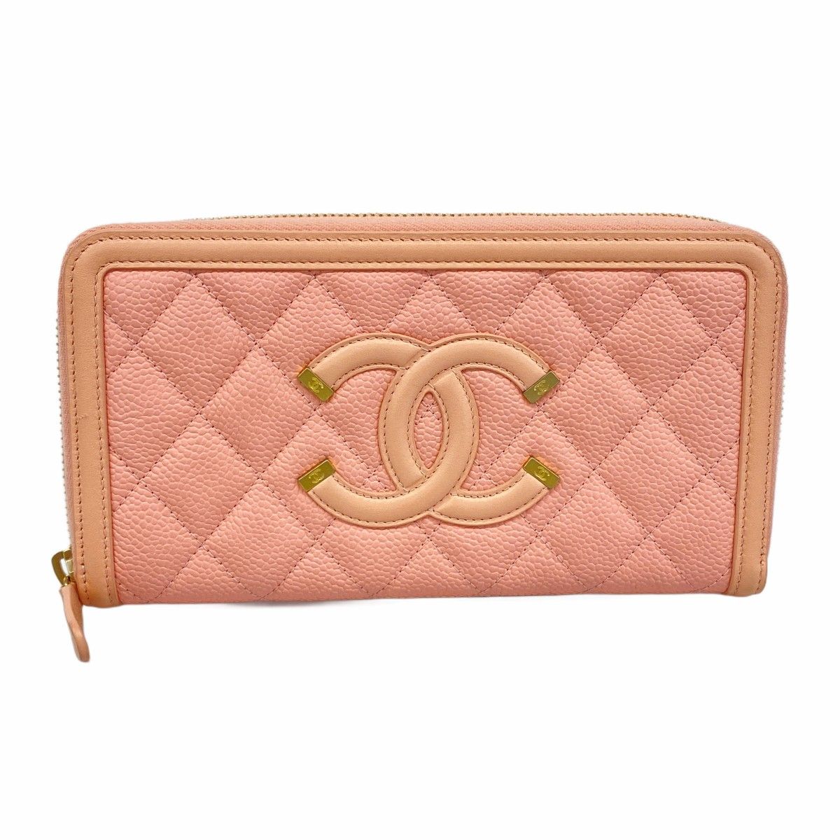 5ec3308-b】シャネル 長財布 CCフィリグリー キャビアスキン ピンク  