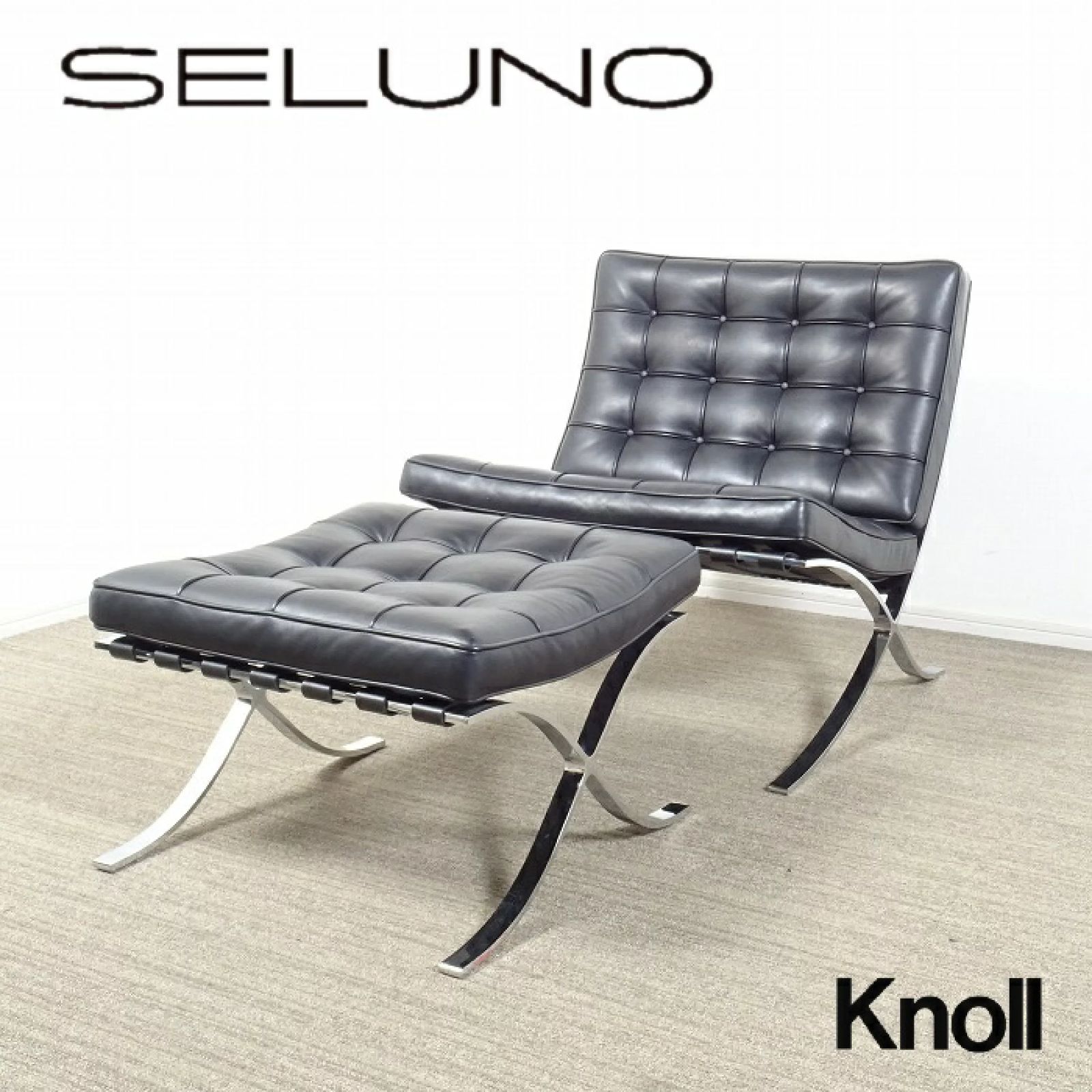 ◾︎SELUNO◾︎ 【展示美品】Knoll(ノル) Barcelona / バルセロナ チェア & オットマン / 黒本革 221万 c637