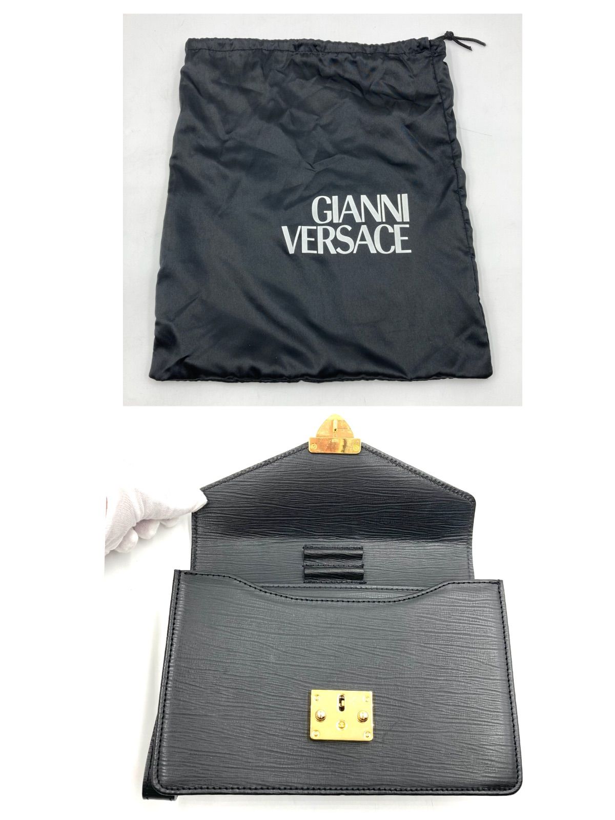 GIANNI VERSACE ブラックレザー セカンドバッグ 中古・古着通販】GIANNI VERSACE (ジャンニ・ヴェルサーチ